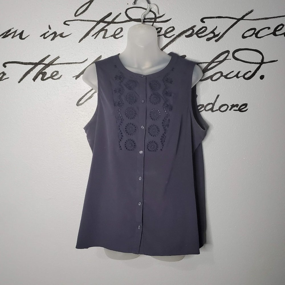 The Loft Navy Sleeveless Top with Detailed Front, Lg